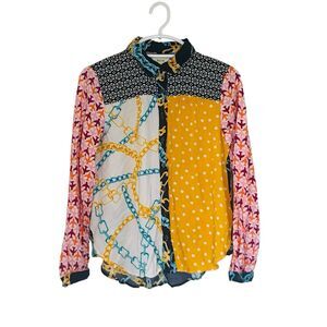 Anthropologie Maeve Button Down Long Sleeve Shirt Aviator, Chains, Dots Womens S